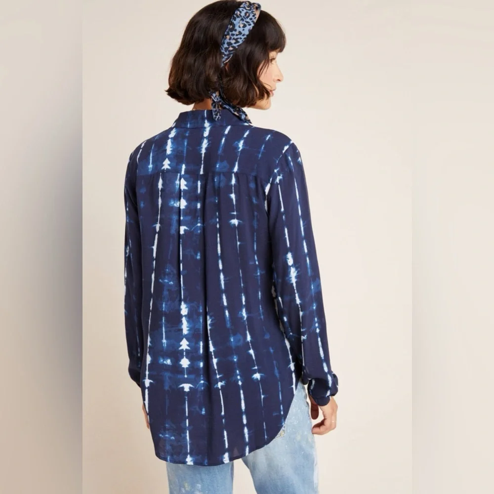 Cloth & Stone x Anthropologie Robyn Tie-Dye Button down Shirt Blue White sz M - Picture 3 of 13